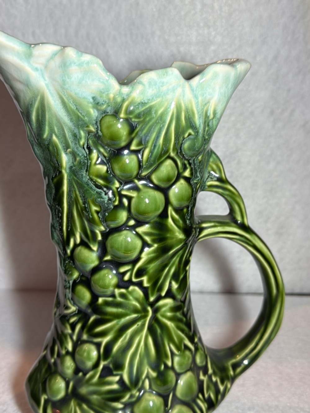 Vintage Mccoy Green Grape Relief Ceramic Pitcher